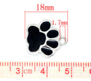 4 Silver Pewter and Enamel Black PAW PRINT School Mascot Charms or Pendants che0016