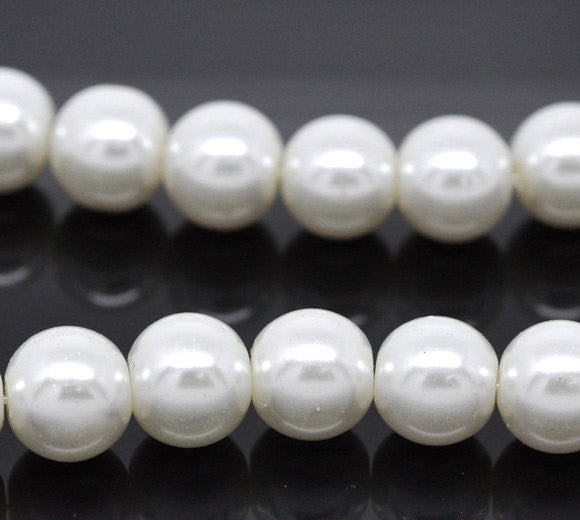 30 Large BRIDAL WHITE Round Glass Pearls 12mm  bgl0474