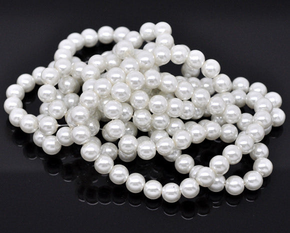 30 Large BRIDAL WHITE Round Glass Pearls 12mm  bgl0474