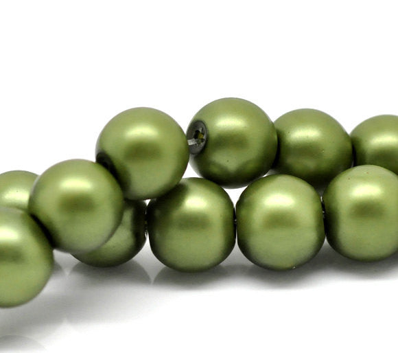 10mm OLIVE GREEN MATTE Round Glass Beads  40 beads  bgl0460