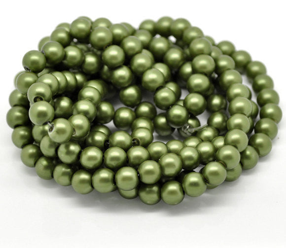 10mm OLIVE GREEN MATTE Round Glass Beads  40 beads  bgl0460