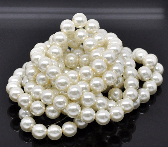 14mm IVORY Round Glass Pearls . 25 beads . bgl0018