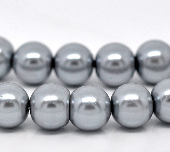8mm SILVER GRAY Round Glass Pearls   50 beads   bgl0445