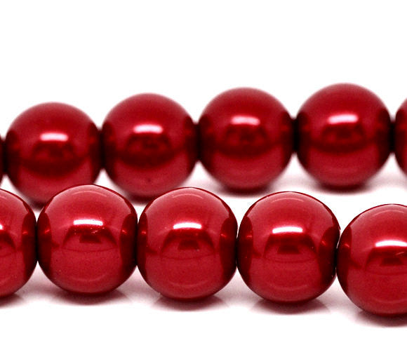 10mm CHRISTMAS RED Round Glass Pearl Beads  40 beads  bgl0471