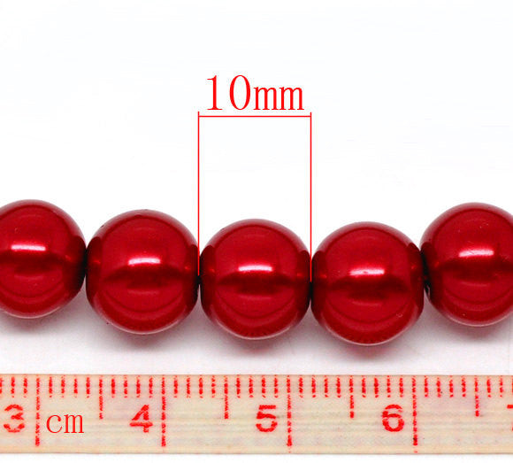 10mm CHRISTMAS RED Round Glass Pearl Beads  40 beads  bgl0471
