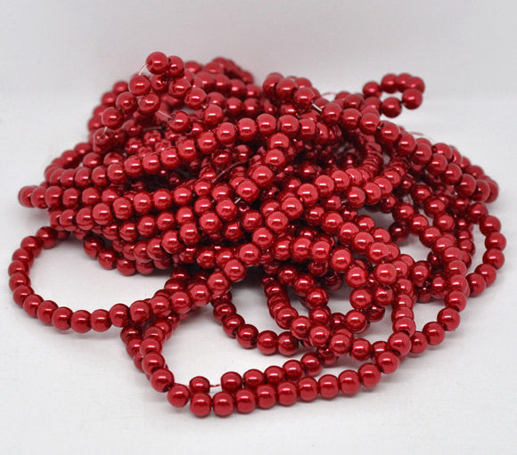 4mm Rich CHRISTMAS RED Round Glass Pearls . 200 beads . bgl0404