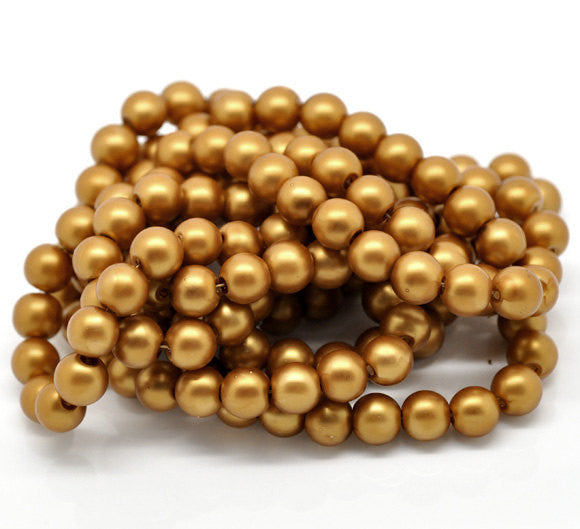 10mm Deep Rich GOLDEN AMBER Matte Round Glass Pearl Beads  40 beads  bgl0473