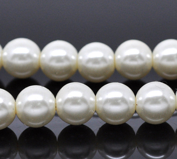 14mm IVORY Round Glass Pearls . 25 beads . bgl0018