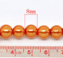 8mm LIGHT PUMPKIN ORANGE Round Glass Pearls . 110 beads (32" strand) . Bgl0435