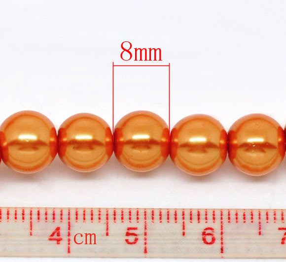 8mm LIGHT PUMPKIN ORANGE Round Glass Pearls . 50 beads . bgl0438