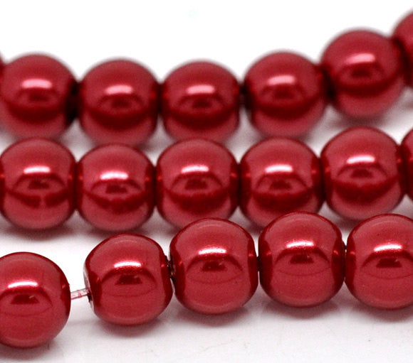 4mm Rich CHRISTMAS RED Round Glass Pearls . 200 beads . bgl0404