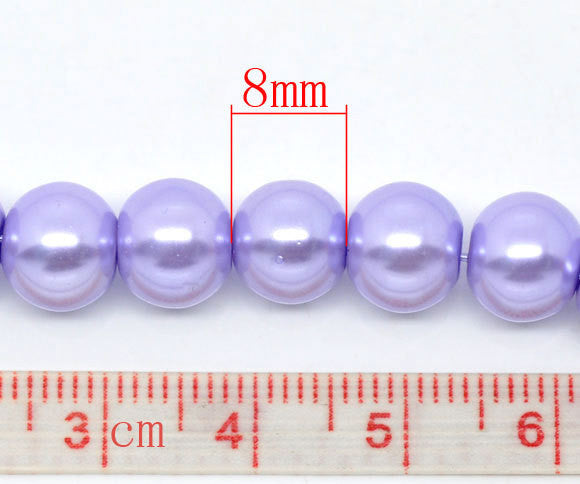 8mm VIOLET LILAC LAVENDER Round Glass Pearls  50 beads  bgl0449