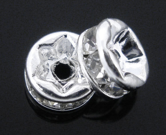 6mm CLEAR Rhinestone Crystal Spacer Rondelle Beads . 30 pieces  bme0195