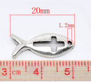 Silver Pewter ICHTHYS FISH . Charm Pendants, Jesus Fish with Cross, 6 pieces . chs0292