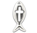 Silver Pewter ICHTHYS FISH . Charm Pendants, Jesus Fish with Cross, 6 pieces . chs0292