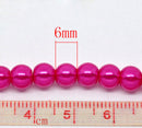6mm HOT PINK FUCHSIA Round Glass Pearls . long 32" strand . about 145 beads bgl0021