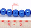 6mm SAPPHIRE BLUE Round Glass Pearls . 1 long strand . about 145 beads  bgl0409