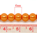 6mm PUMPKIN ORANGE Round Glass Pearls . long 32" strand . about 145 beads  bgl0415
