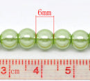 6mm SPRING GREEN Round Glass Pearls . long 32" strand . about 145 beads  bgl0416