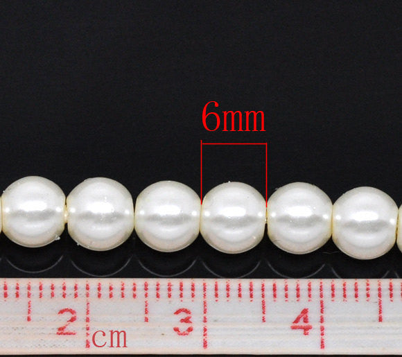 6mm OFF WHITE IVORY Round Glass Pearls . long 32" strand . about 145 beads bgl0015