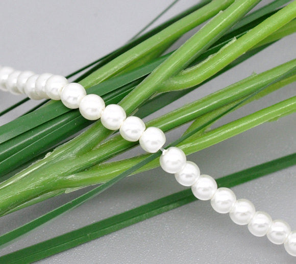 4mm BRIDAL WHITE Round Glass Pearls . long 32" strand . about 210 beads . Bgl0399