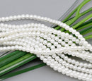 4mm BRIDAL WHITE Round Glass Pearls . long 32" strand . about 210 beads . Bgl0399
