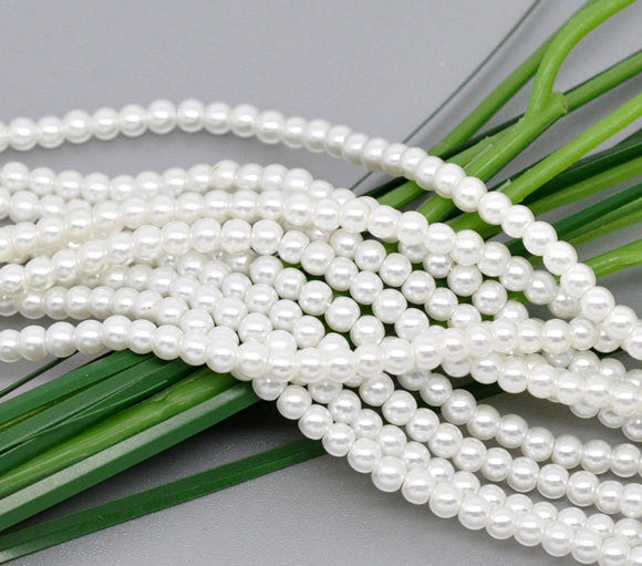 4mm BRIDAL WHITE Round Glass Pearls . long 32" strand . about 210 beads . Bgl0399