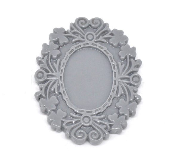 Resin SILVER GRAY Picture Frame Setting Blank .  2 pieces . holds cameo 24 x 18mm cab0243