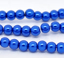 6mm SAPPHIRE BLUE Round Glass Pearls . 1 long strand . about 145 beads  bgl0409