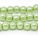 6mm SPRING GREEN Round Glass Pearls . long 32" strand . about 145 beads  bgl0416