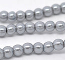 6mm SILVER GRAY Round Glass Pearls . long 32" strand . about 145 beads bgl0022
