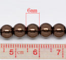 6mm CHOCOLATE BROWN Round Glass Pearls . long 32" strand . about 145 beads bgl1588