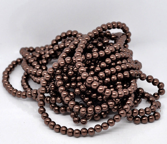 6mm CHOCOLATE BROWN Round Glass Pearls . long 32" strand . about 145 beads bgl1588