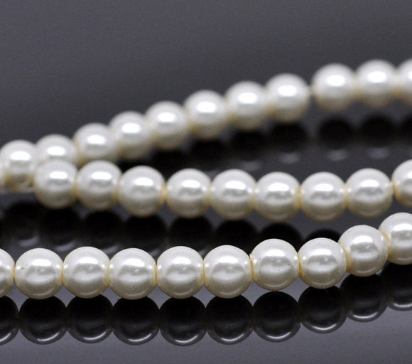 6mm OFF WHITE IVORY Round Glass Pearls . long 32" strand . about 145 beads bgl0015