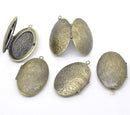 2 Antique Bronze Flower Pattern Oval Picture/ Photo Frame Locket Pendants 42x27mm (Fits 28.5x17.5mm) CHB0154