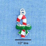 CANDY CANE with Bow Silver Plated Enamel Charm Pendant for Christmas  che0233