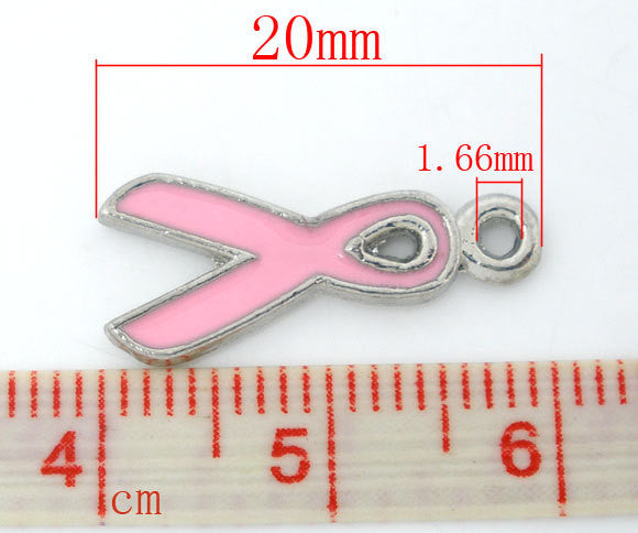 10 PINK BREAST Cancer Awareness Ribbon Charms or Pendants che0493