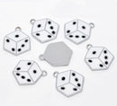 4 Silver Tone Enamel Dice Charm Pendants 28x22mm che0180