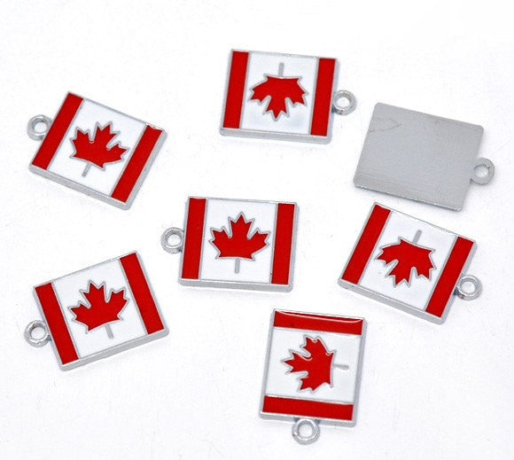 4 Silver Metal Enamel CANADA FLAG Charms or Pendants che0175