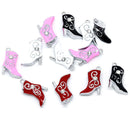 4 Mixed Silver Tone Rhinestone Enamel High-Heeled Boots Charm Pendants 21x15mm, 1 each of pink, white, red, black che0183