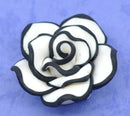 2 Medium BLACK AND WHITE Polymer Clay Rose Flower Beads  pol0013