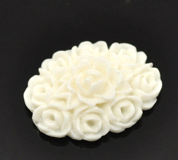 Resin IVORY ROSE Bouquet Cameo 18x13mm (3/4"x1/2")  4 pieces cab0099