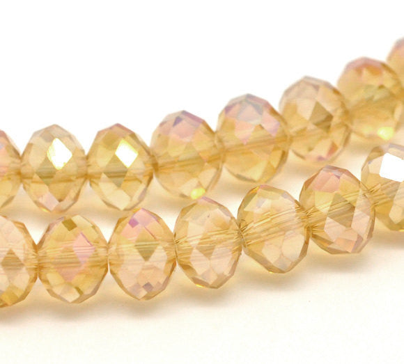8x6mm CHAMPAGNE AB Coated Crystal Glass Faceted Rondelle Beads . 24 pieces  bgl0555