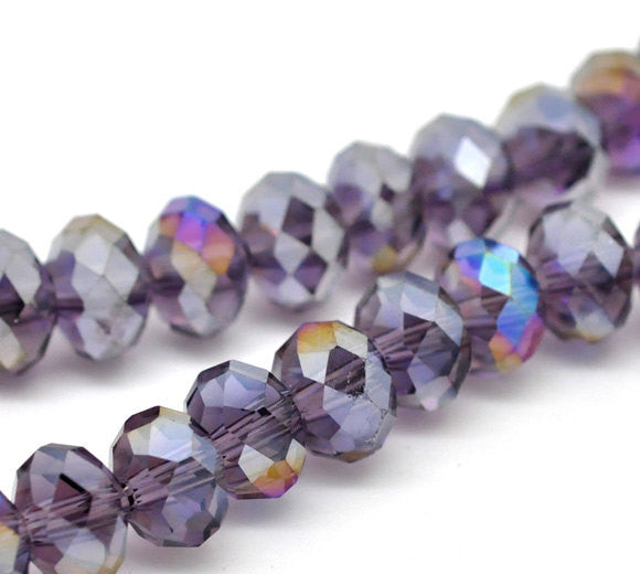 8x6mm PURPLE AMETHYST AB Crystal Glass Faceted Rondelle Beads . 24 pieces bgl1012