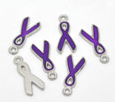 4 Silver and PURPLE Enamel Awareness Ribbon Charms or Pendants  CHE0142