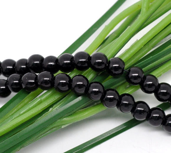 8mm JET BLACK Round Glass Pearls . 50 beads .  bgl0385