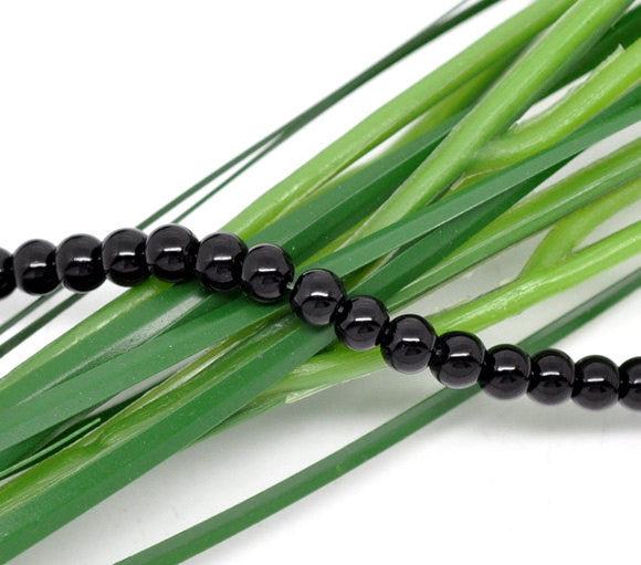4mm JET BLACK Round Glass Pearls . about 210 beads . bgl0407