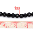 4mm JET BLACK Round Glass Pearls . about 210 beads . bgl0407