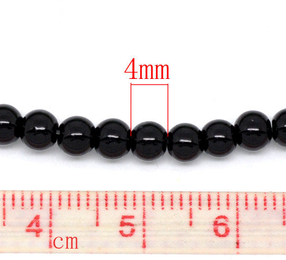 4mm JET BLACK Round Glass Pearls . about 210 beads . bgl0407