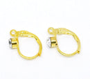 Earring clips, lever, copper, gold plated, with clear rhinestone, 16x12mm . 2 pair (4 earrings)  fin0280